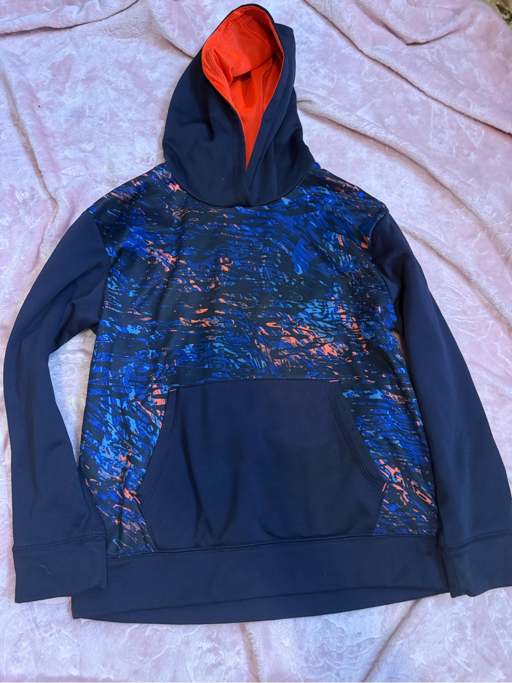 Kids Navy Hoodie with Blue & Orange Graphic Front